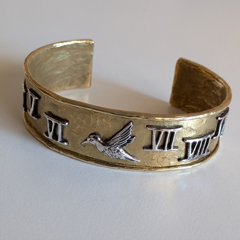 Waxing Poetic In Time Cuff Brass Bracelet With Sterling Silver Hummingbird & #s